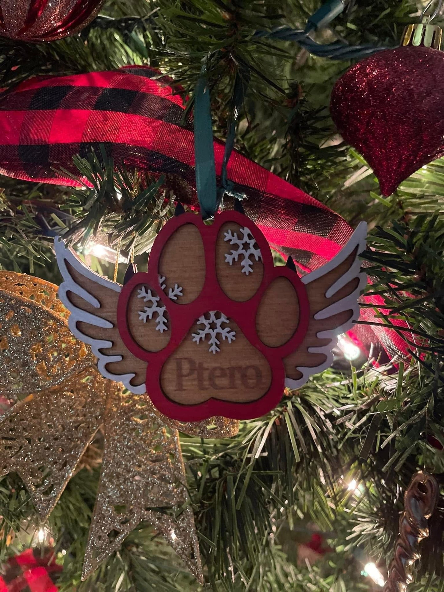 Cat paw print with wings ornament